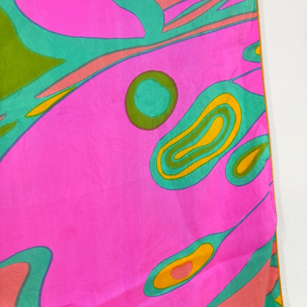 Vintage 60s Mod-Century Modern MCM Abstract Groovy Silk Feel Rectangular Scarf - Picture 10 of 17